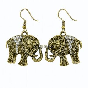 🐘 Gold Elephant Earrings with Crystal Accents